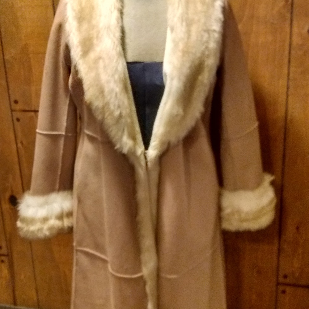 Suede Faux Fur Trimmed Coat